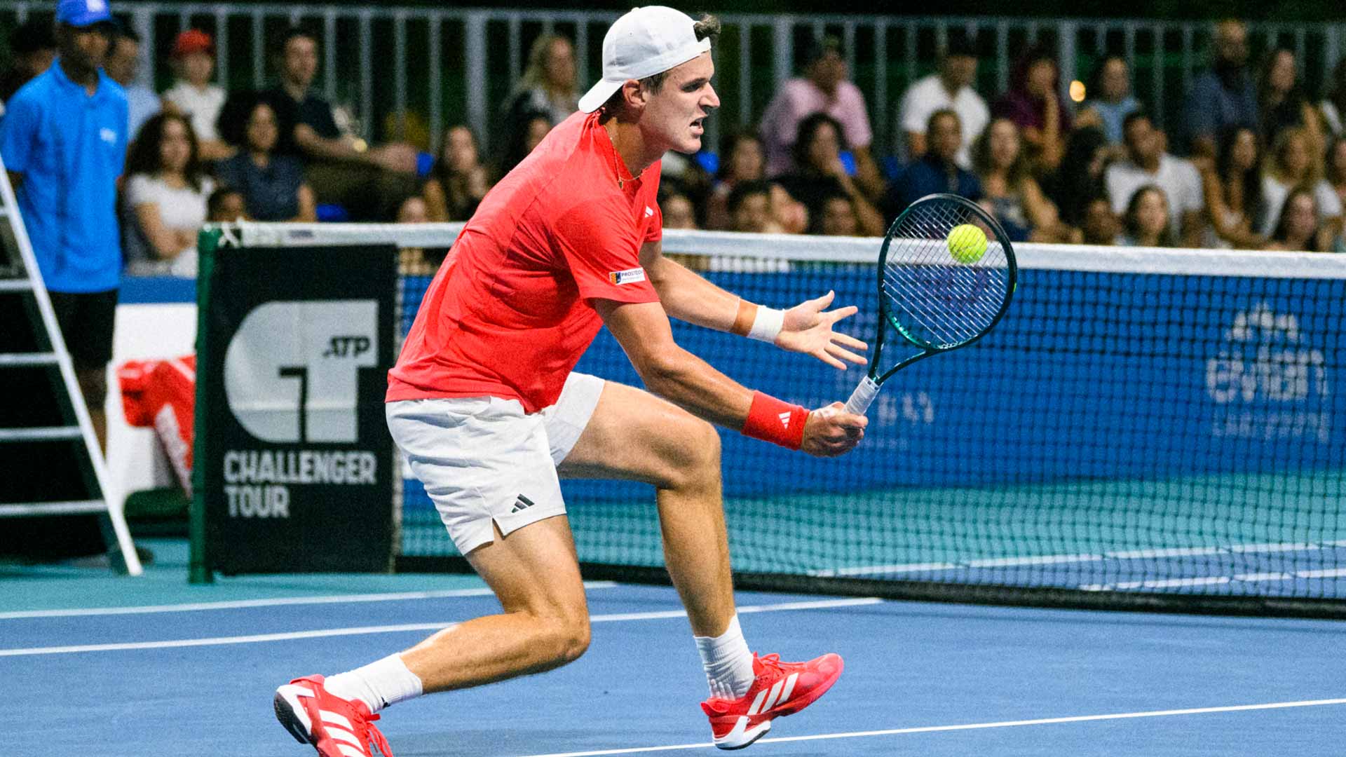 Jakub Mensik in action Friday at the Cap Cana Challenger.