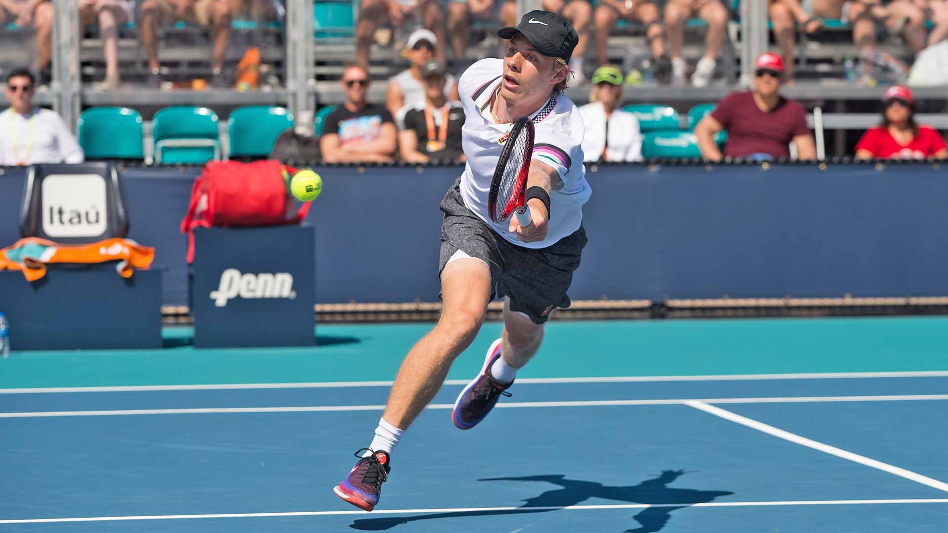Denis Shapovalov hits a volley during his third-round match in Miami