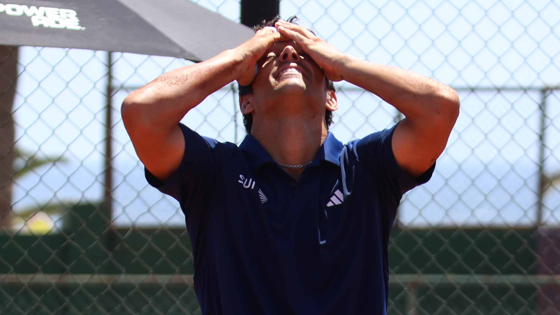 Cristian Garin celebrates winning the Antofagasta Challenger.
