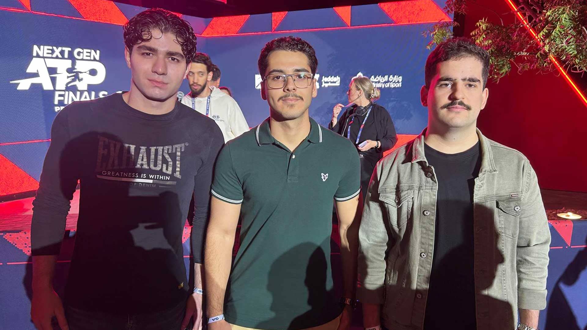 Waleed Habosh, Qussai Kreisler and Bilal Taj attend the Next Gen ATP Finals presented by PIF in Jeddah.