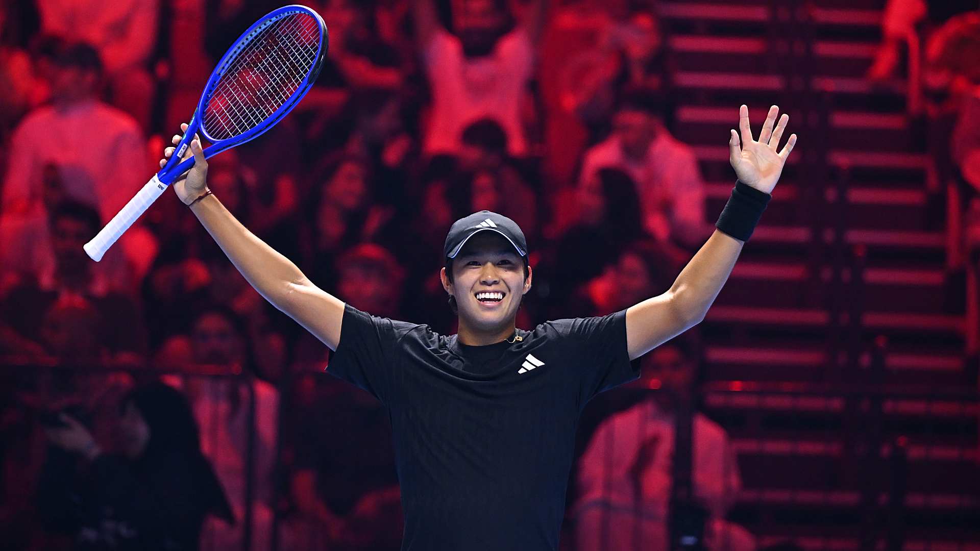 Learner Tien celebrates his Next Gen ATP Finals victory.